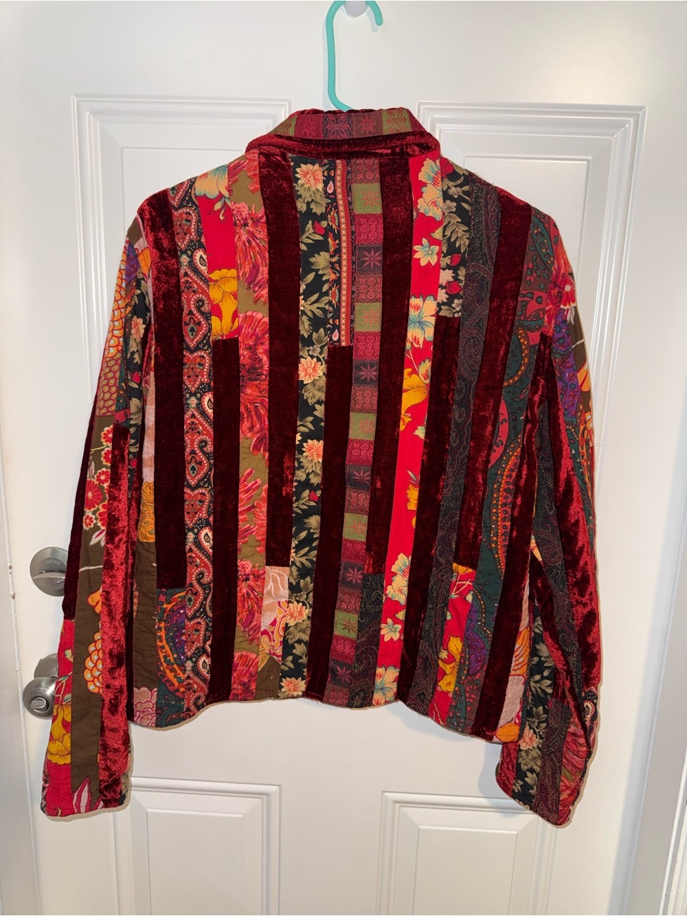 Coldwater Creek Red Multicolor Patchwork whimsygoth  Velvet Blazer